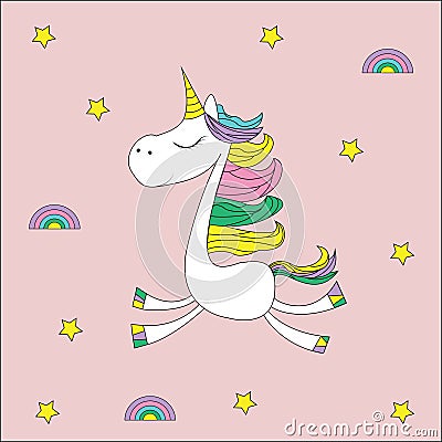 .Sweet colored unicorn. Horse with horn Stock Photo